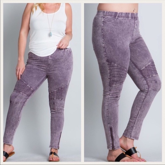 LILAC PANTS WITH ZIP ANKLE DETAIL - Picture 1 of 3